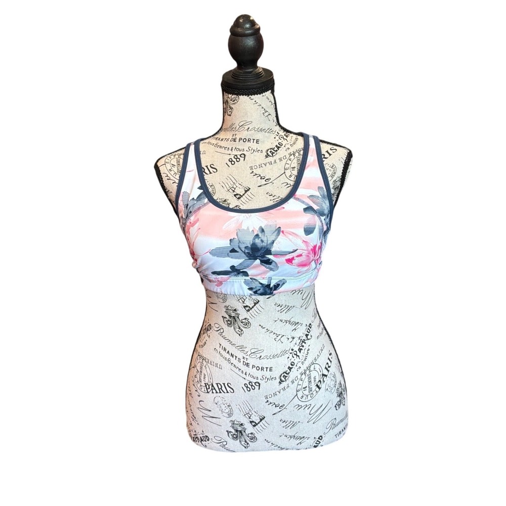 Xersion‎ Womens Floral Racerback Sports Bra Pink Blue Grey Medium Support Size M